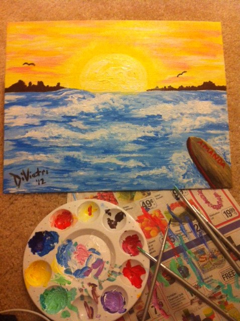 Sunset Surfer Beach Painting
