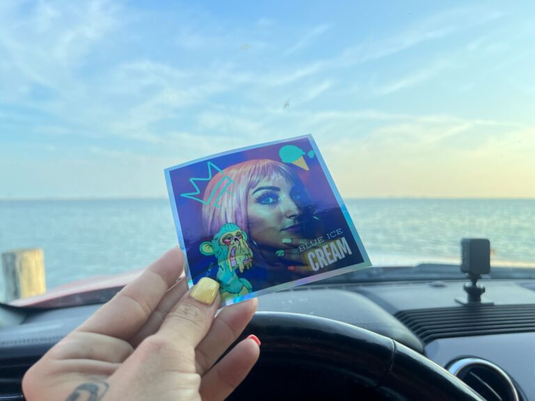 Love art you can stick anywhere? ✨ Grab my "Blue Ice Cream" Holographic Sticker for shimmer and fun! 🔗 www.melissadivietri.com/shop #shop