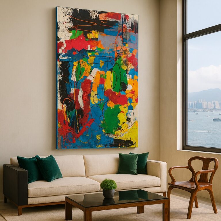 A canvas like a window—this 3x6-foot painting opens space for wonder, optimism, and playfulness in every bold stroke. 🌈 🔗 http://www.shop.melissadivietri.com/products/open-your-imagination-abstract-painting-handmade-art