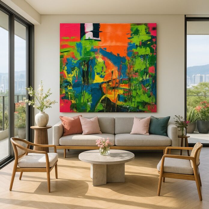 Bold brushstrokes, tropical vibes 🌺 This original abstract painting transforms your space into a destination. One-of-a-kind, handmade, and unforgettable. https://shop.melissadivietri.com/products/tropical-abstract-painting-handmade-art