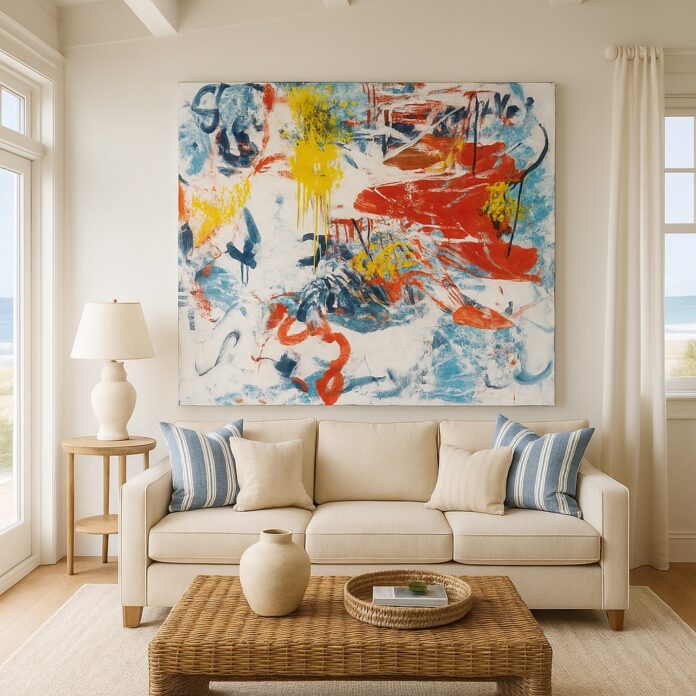 Turn your walls into sunshine ☀️ This handmade abstract piece, Calm Holds Power, is filled with joy + movement, a true one-of-a-kind painting. 🔗 #BrightSpaces https://shop.melissadivietri.com/products/calm-holds-power-abstract-painting-handmade-art @missydi