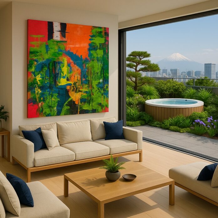 Every brushstroke carries the rhythm of paradise 🌴 The Tropical Abstract Painting is an original handmade piece that adds life + movement to any room. 🔗 https://shop.melissadivietri.com/products/tropical-abstract-painting-handmade-art