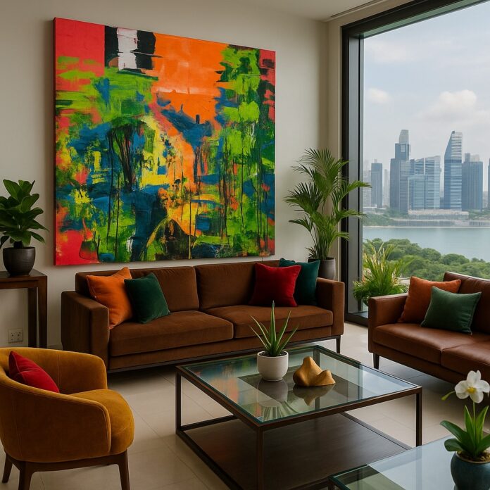 Lose yourself in the colors of the tropics 🌺 This abstract painting is handmade to reflect warmth, energy, and artistic freedom. Perfect for bold spaces. 🔗 https://shop.melissadivietri.com/products/tropical-abstract-painting-handmade-art