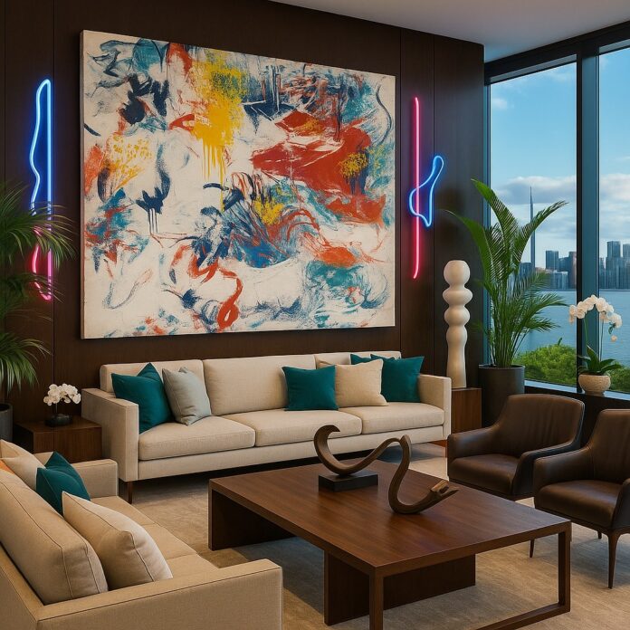 Summer vibes on canvas 🌴 This abstract painting captures light + energy, handmade to keep your space glowing year-round.⠀ 🔗 #ArtWithEnergy https://shop.melissadivietri.com/products/calm-holds-power-abstract-painting-handmade-art @missydi