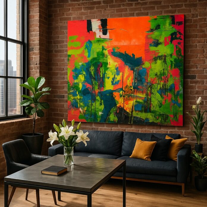 Island colors, abstract flow 🌊 This handmade painting fuses tropical inspiration with contemporary design, making it a centerpiece in any space. 🔗 https://shop.melissadivietri.com/products/tropical-abstract-painting-handmade-art