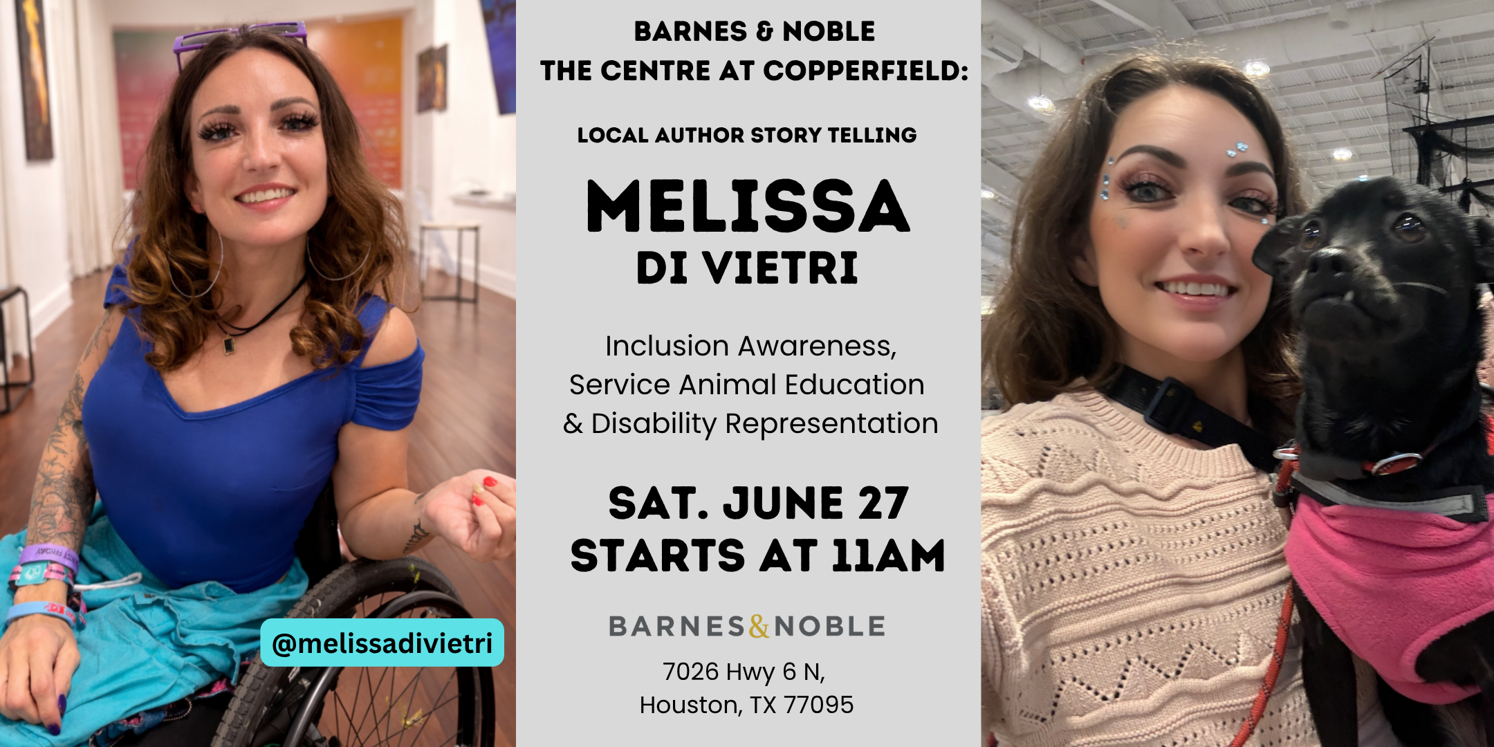 📅 Date: Saturday, June 27 ⏰ Time: Starts at 11:00 AM 🏬 Location: Barnes & Noble — The Centre at Copperfield 📍 Address: 7026 Hwy 6 N, Houston, TX 77095